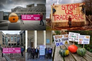 Protests against a US-UK trade deal in Scotland