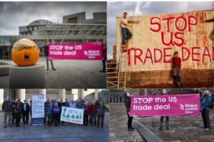 protests against a US-UK trade deal across Scotland October 2020